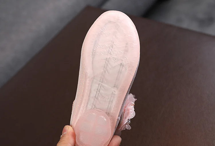 Korean Style Fashion Kids Beaded Little Flowers Leather Shoes Girls Princess Shoes Children Crystal Soft Bottom Dancing Shoes