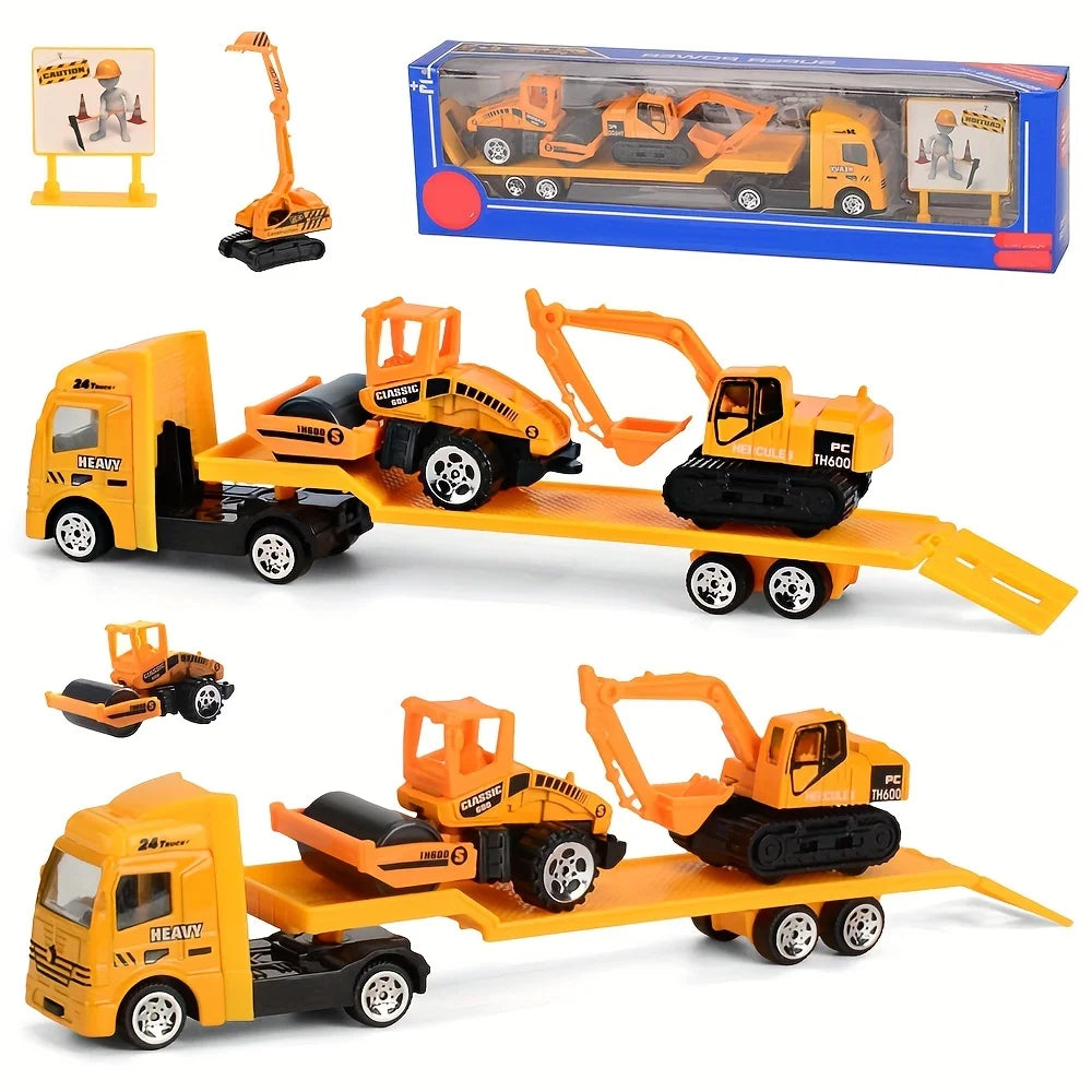 Play Vehicles Set Toy Construction Police Car Fire Engine Truck Playset Friction Powered Engineering Toy for Boys Girls Toddlers