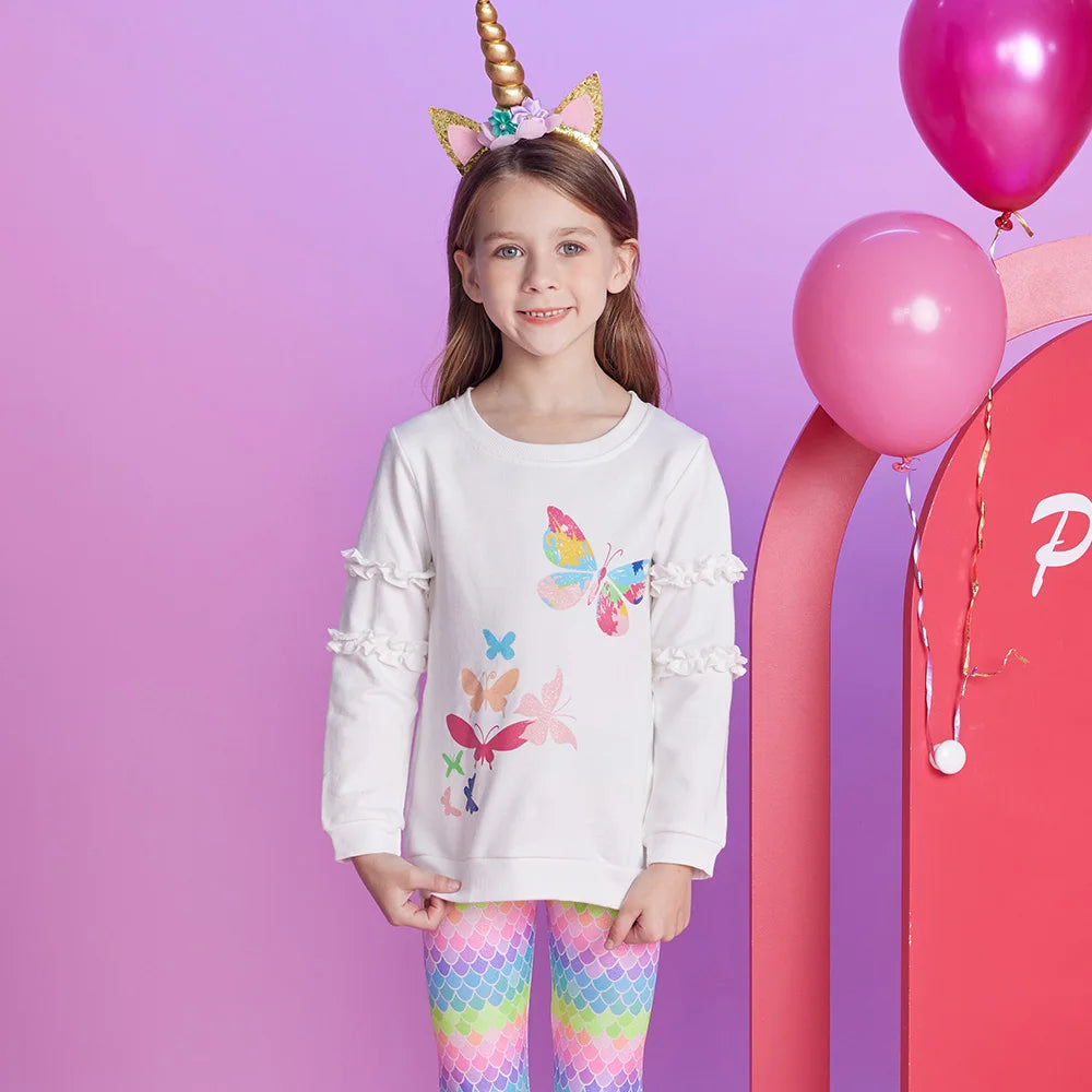 VIKITA Kids Hoodies Sweatshirts Girls Butterfly Print Autumn Spring Cotton Casual Tops Kids Pullover Sports Sweatshirts 3-12 Yrs