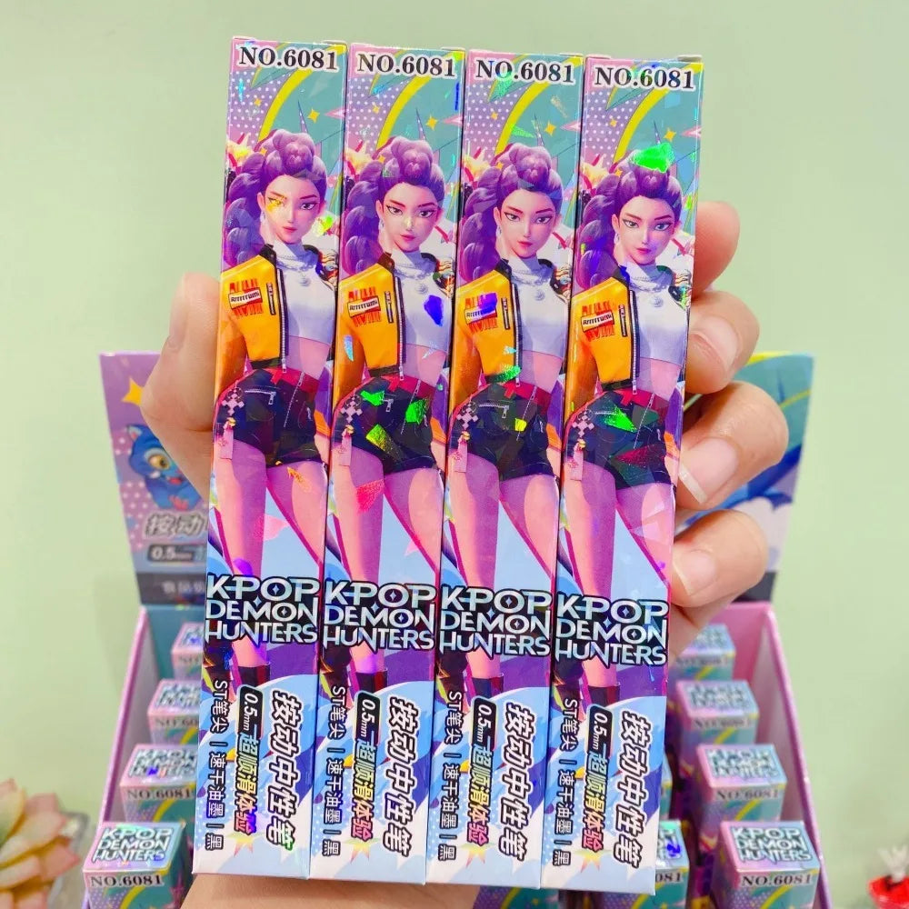 1/3/6/12/24Pcs KPop Demon Hunters Black Gel Pen Blind Box Student Writinng Pen Anime Figure Stationery Study Supplies Gift 0.5mm