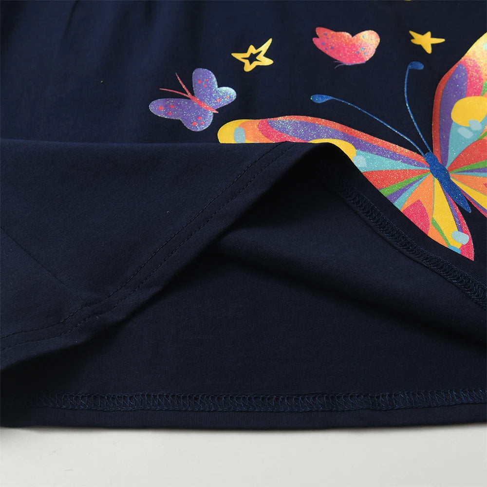 DXTON Children's Daily Dresses Cotton Toddler Casual Clothing Rainbow Long Sleeve Kids Dress Butterfly Vacation Girls Dress Wear