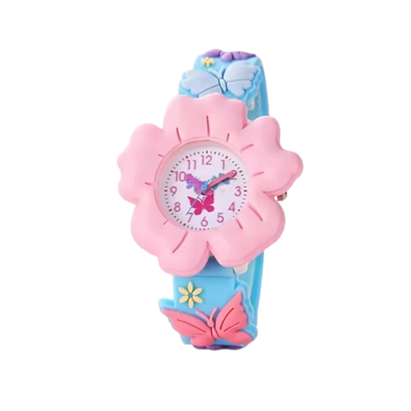 New Children's Flower Butterfly Cartoon Watch 3D Pattern PVC Soft Adhesive Skin friendly Children's Learning Watch