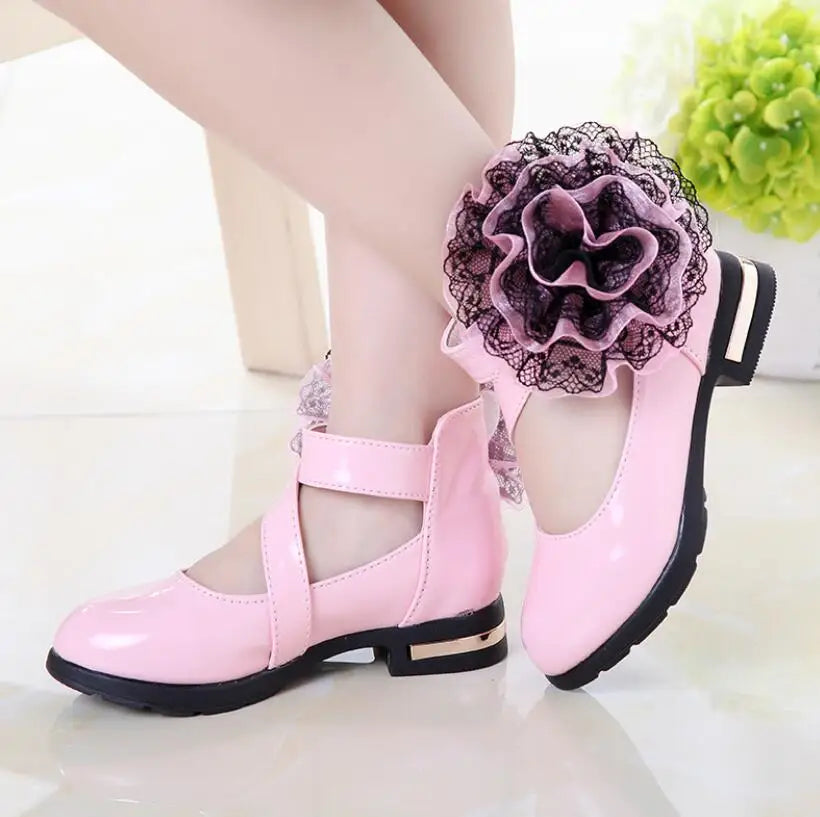 Kids Shoes Girls High Heel Princess Flower Shoes Fashion Children Shoes Leather Fashion Girls Party Dress Wedding Dance