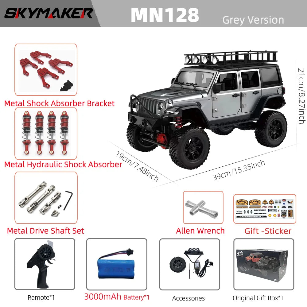 MN128 1/12 RC Car 4WD Jeep Model 2.4G Remote Control LED Light 4X4 Off Road 4WD Climbing RC Truck Electric Toy Car Gift for Boy