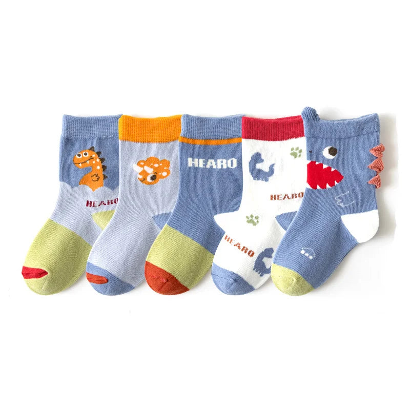5/10 pairs Kids Casual Socks Sets for Boys 2025 New Cartoon Dinosaur Print Children Ankle Short Breathable Cotton Toddler Sock