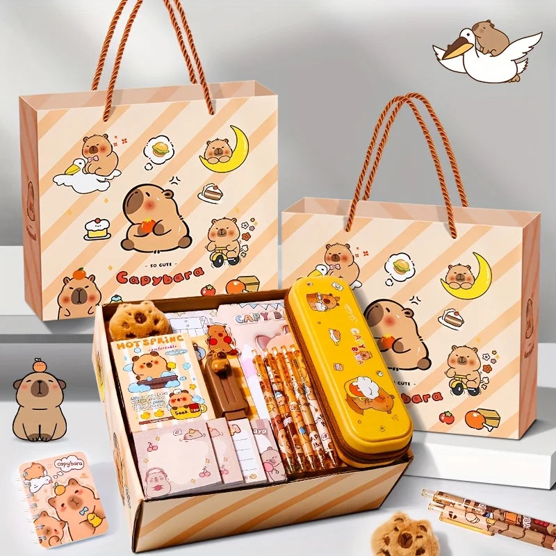 Capybara Stationery Gift Box Set Pencil Case Notebook Pencil Eraser Ruler Kawaii Student Back to School Learning Supplies