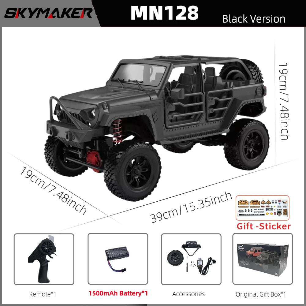 MN128 1/12 RC Car 4WD Jeep Model 2.4G Remote Control LED Light 4X4 Off Road 4WD Climbing RC Truck Electric Toy Car Gift for Boy