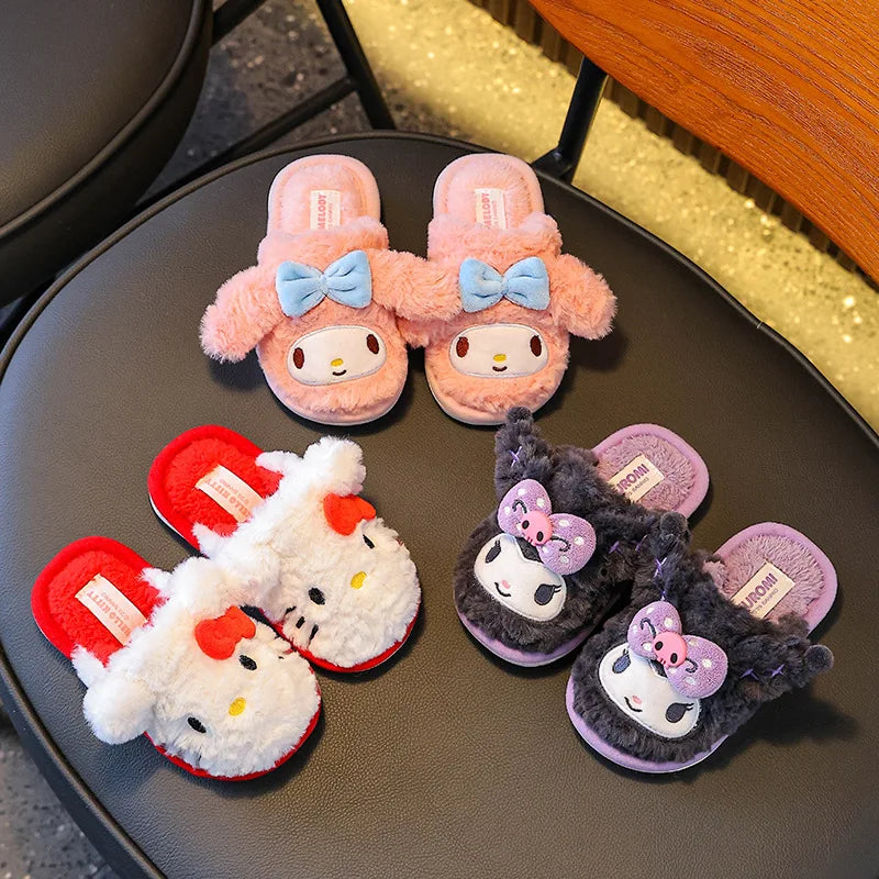 Kids'Slippers House Shoes Cotton Cartoon Kuromi Winter Shoes For Girls Warm Anti-slip Soft Bottom Purple Pink Shoes Size 24-39