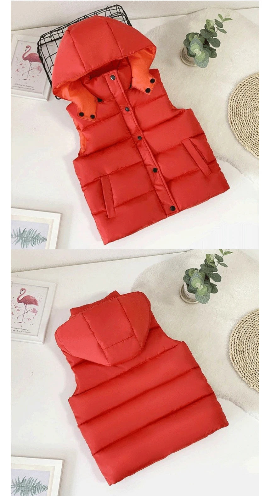 1-12Y Winter Warm Sleeveless Jacket For Children Jacket Thicken Hooded Vest For Boys Girls Kids Waistcoat Coat Insulated Vest