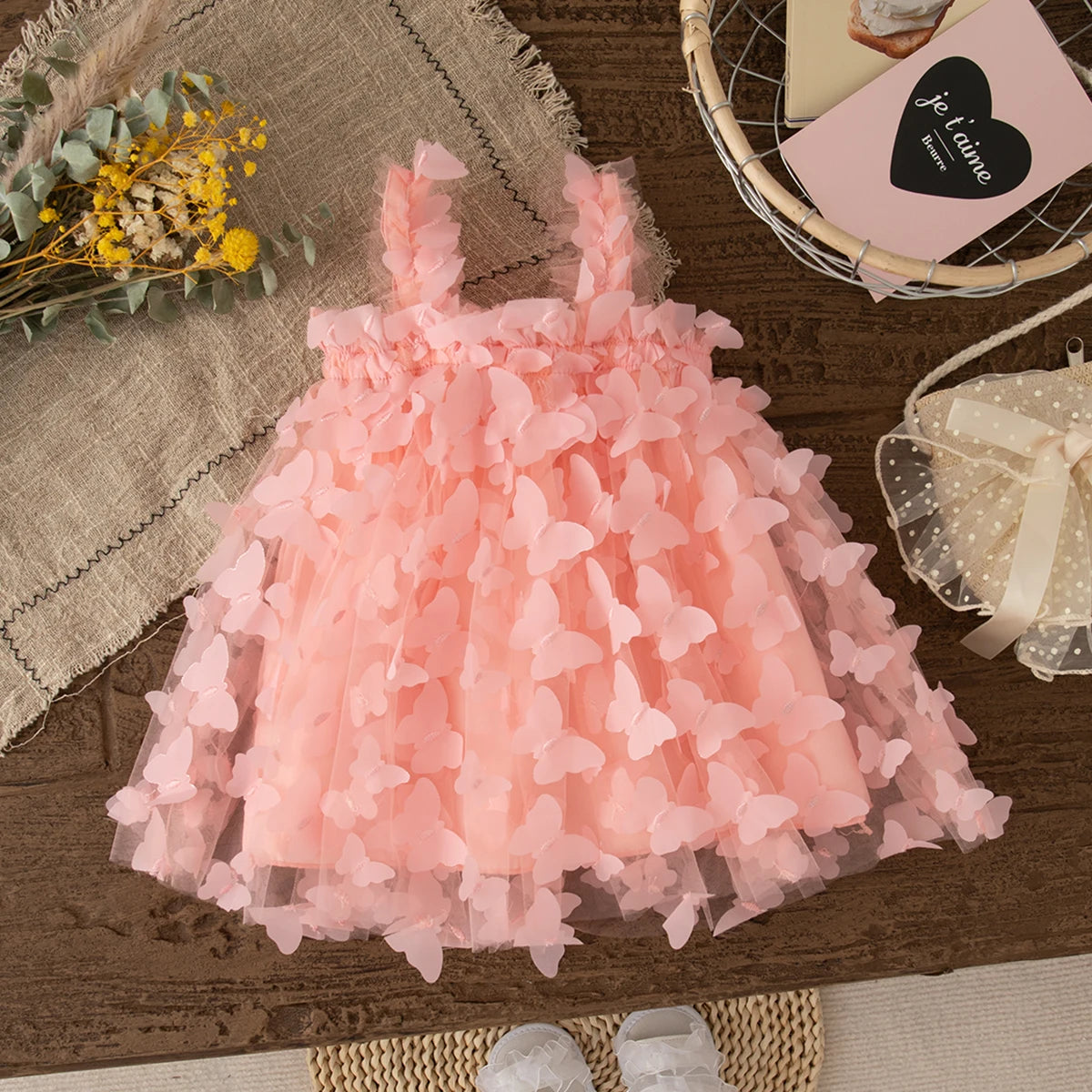 Summer New Butterfly Chiffon Baby Girl Princess Dress, Birthday Party Children'S Clothes For Babies Aged 3 Months To 3 Years Old