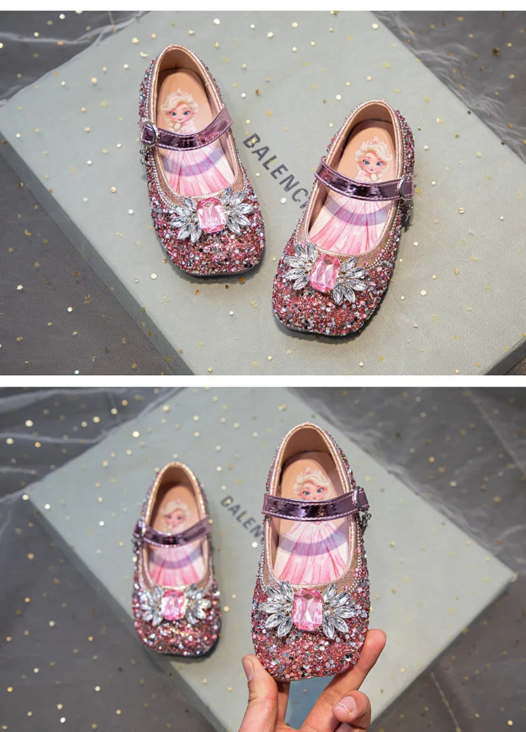 Kids'Casual Shoes PU Leather Sequin Crystal Fashion Summer Shoes For Girls Breathable Soft Bottom Blue Silver Pink Size 23-34