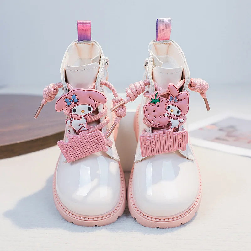 Kids'Casual Boots Ankle Boots PU Leather Cartoon Winter Shoes For Girls Anti-slip Thick Bottom Warm White Black Shoes Size 28-37