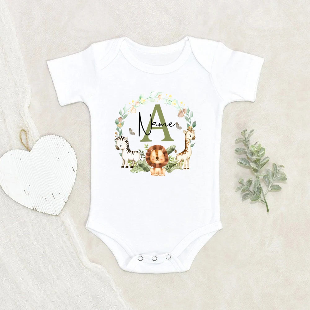 Personalized Baby Jumpsuit Custom Name Newborn Wild One Romper Safari Animals with Name Outfit Baby Clothes Infant Shower Gift