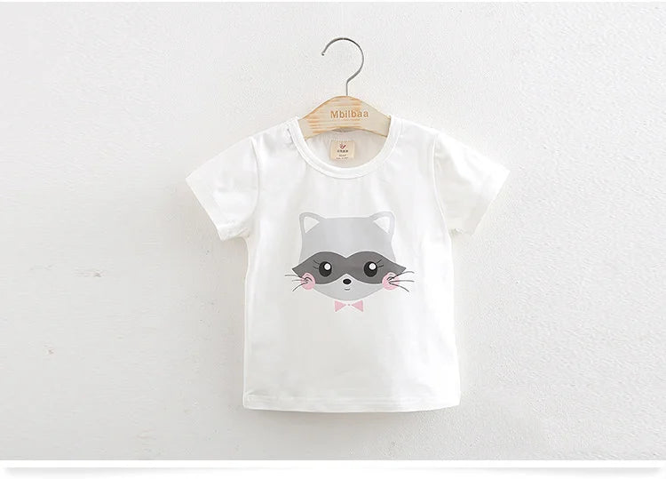 2025 Summer 2 3 4 6 8 10 Years Children Cotton Cartoon Star Bird Cat Rabbit Animal Print Short-Sleeve T-Shirt For Kids Baby Girl
