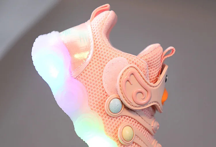 Children Led Casual Shoes Cute Cartoon Duck Sneakers Toddler Glowing Tennis Shoes Boys Girls Breathable Mesh Sports Shoes Sapato