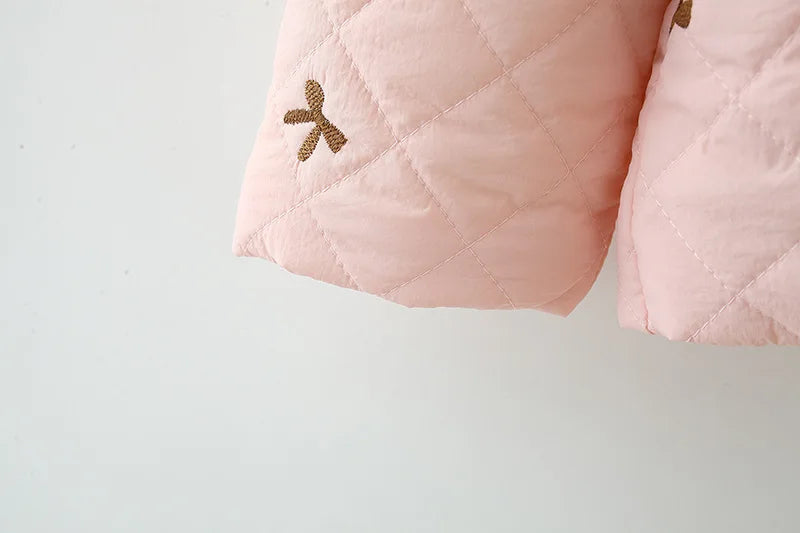 Winter New Sweet Bow Baby Girl Coat, Princess Style Thick And Warm Children'S Clothing Suitable For Babies Aged 1-4 Years