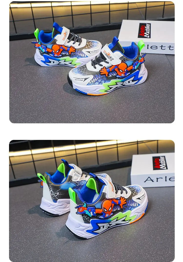 Kids'Casual Shoes Mesh Spider-Man Spring Shoes For Boys Flat Outdoor Basketball Anti-slip Breathable Blue Red Shoes Size 27-38