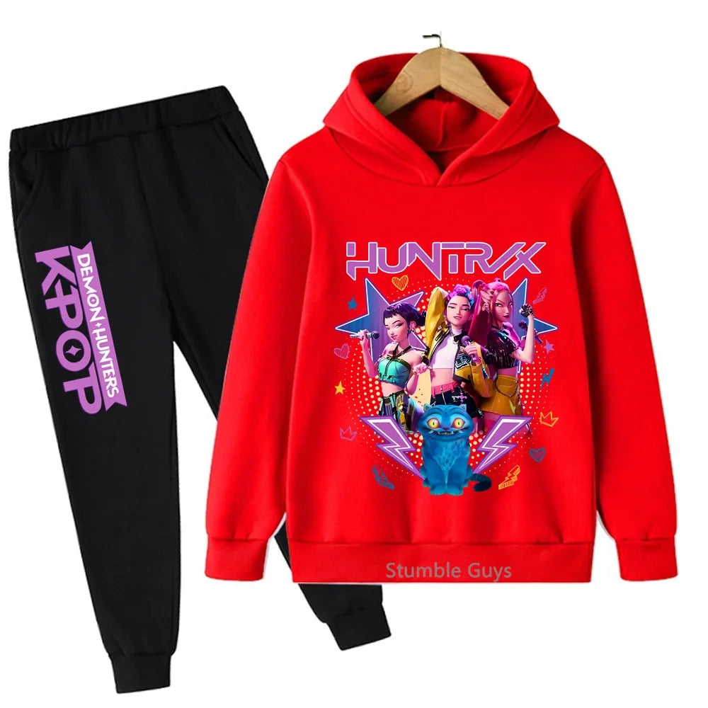 Modisches, lässiges K-Pop-Dämonenjäger-Hoodie-Set für Jungen, Mädchen und Kinder – Herbst-Anime-Sweatshirts, Trucksuit-Kleidung