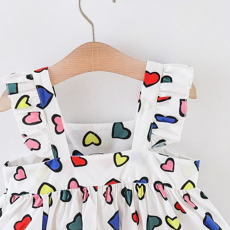 Summer New Colorful Heart Baby Girl Dress, Beach Party Children'S Sleeveless Clothes Free Dragonfly (9 Months -3 Years Old)
