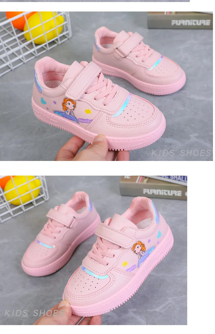 Disney Ariel Princess Kids Tennis Sneakers Children Running Girls Sport Shoes Pink White Breathable Hook Loop Boy Child Sneakers
