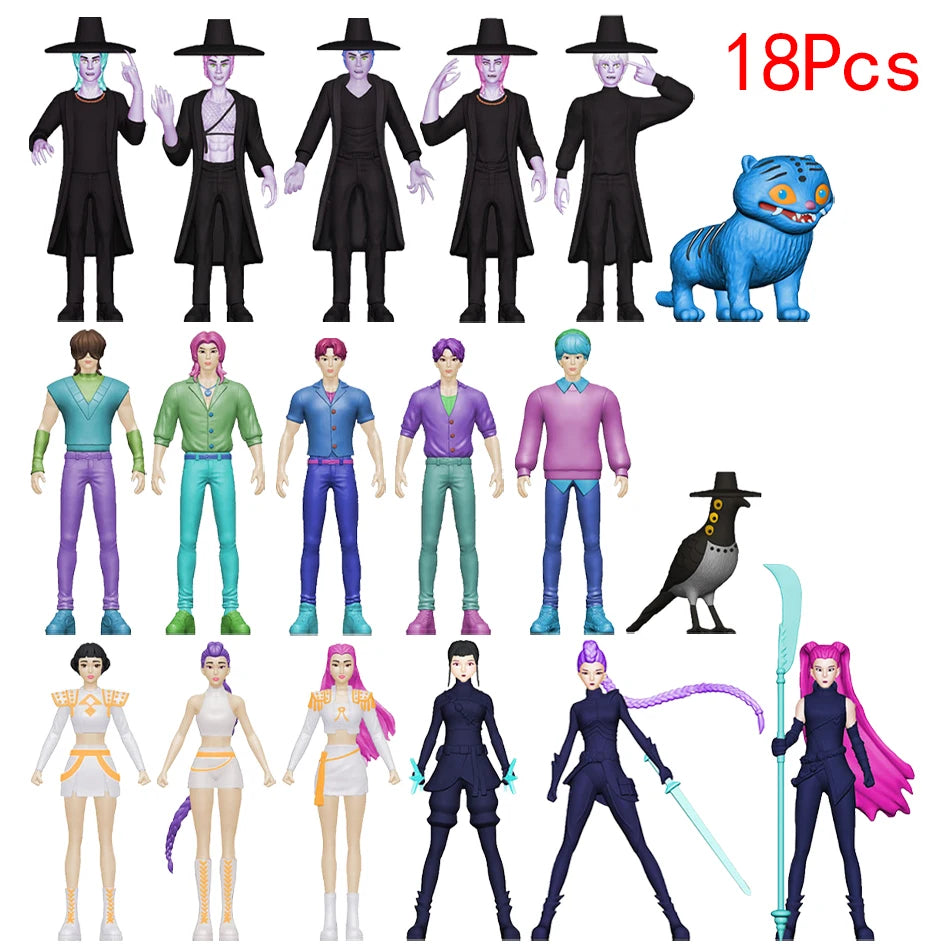 5-18pcs/Set Kpop Demon Hunters Action Figure Toy Derpys Tiger Rumi Mira Zoey Sussy Figurine Doll For Fans Gift Birthday Gifts