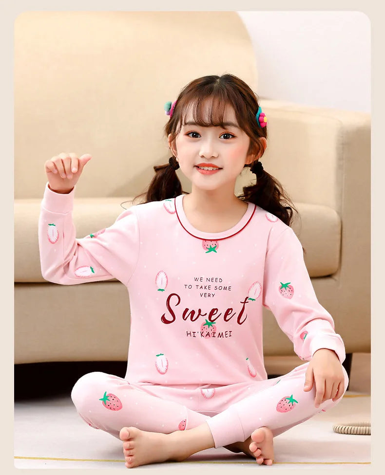 Children's Autumn Clothes and Pants Pure Cotton Set for Boys and Girls Warm Underwear Cartoon Pattern Children's Pajamas Set
