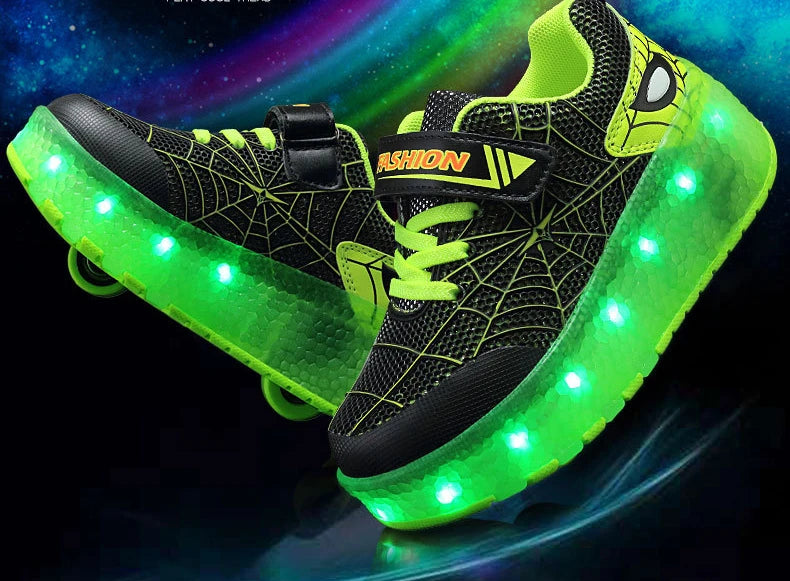 Boys Girls Roller Shoes LED Light Up USB Charging Children Roller Skate Casual Skateboarding Shoes Sports Shoes Kids Sneakers