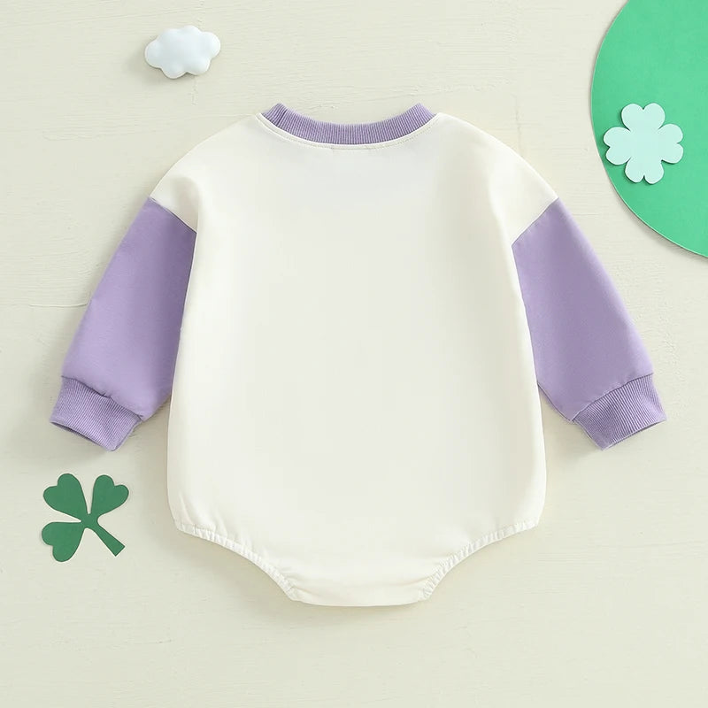 St Patrick s Day Toddler Jumpsuit Green Clover Print  Outfit Baby Romper Long Sleeve Crew Neck Bodysuit