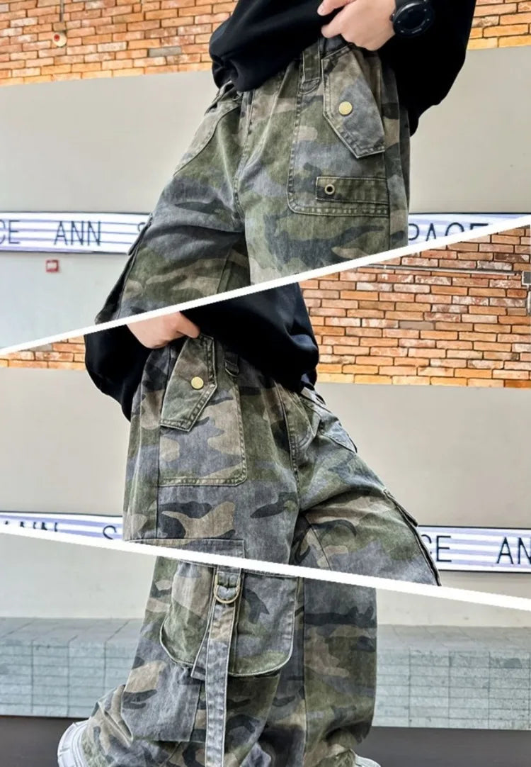 2025 New Boys Autumn Camouflage Tactical Pants - Kids Cargo Pants with Multiple Pockets, Trendy & Comfortable for 8-14 Years Old