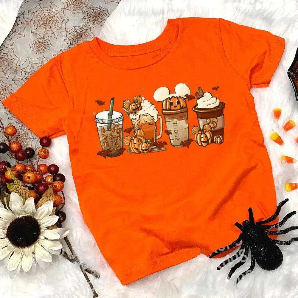 Halloween Print Kids Tee Tops Casual Short Sleeve Child Pumpkin Print Round Neck Tees Shirt Holiday Halloween Party Kid Clothes