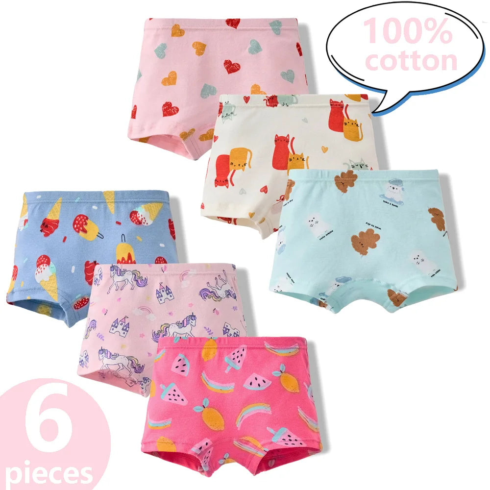 3/6 Pcs Children's Girls Panties Sets 100% Cotton Pretty Cartoon Unicorn Print Underwear For Girl Infant Undies Boxer Breathable