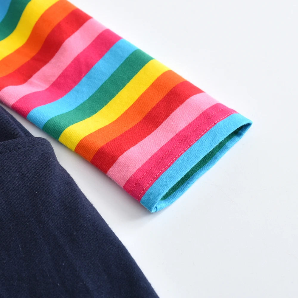 DXTON Winter Toddler Girl Clothes Rainbow Long Sleeve Girls Dresses Butterfly Cotton Children Casual Dress for Kids 2-12 Years