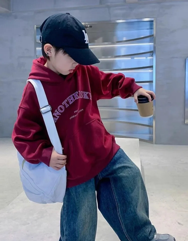 Boys' Korean-Style Oversized Hooded Sweatshirt for Spring & Autumn 2025 New Arrival - Medium/Large Size Stylish Kids Top