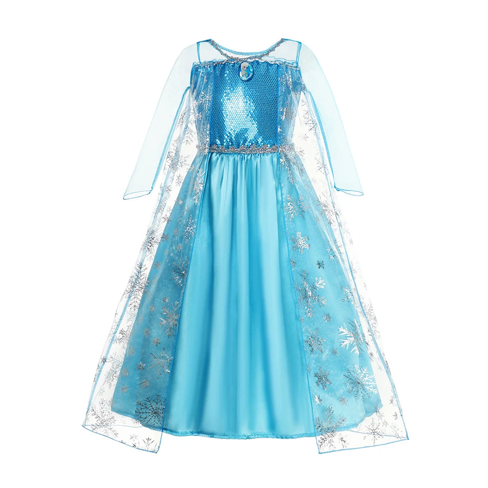 Girls Snow Queen Elsa Anna Kids Costumes For Girls 2024 Carnival Party Prom Gown Children Clothing Frozen Jasmine Princess Dress