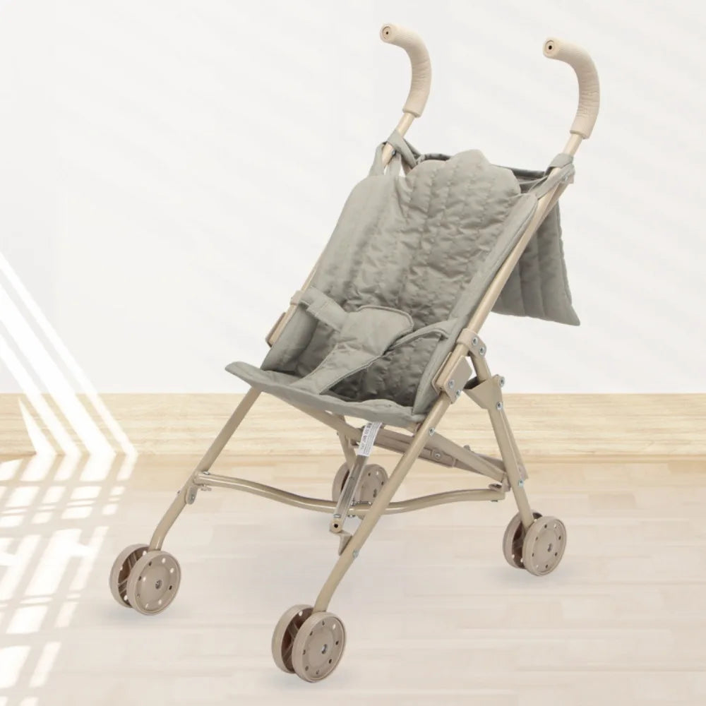 Folding Umbrella Doll Stroller for Girls Soft Embroidery with Sturdy Metal Frame Pretend Play with Dolls Christmas Gift for Kids