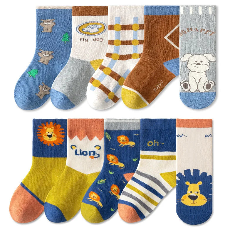 5/10 pairs/lot Kids Casual Socks for Boys 2025 New Cartoon Dinosaur Print Children Ankle Short Breathable Cotton Toddler Sock