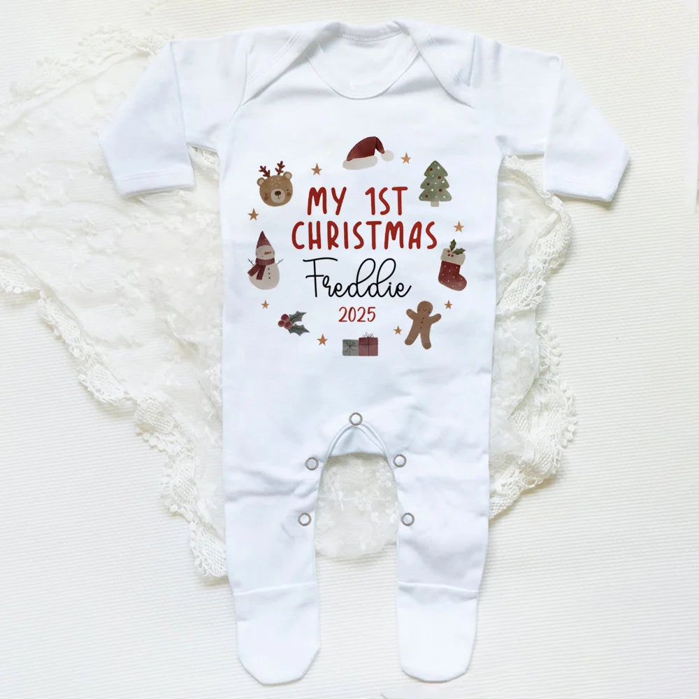 Personalised Baby's First Christmas Sleepsuit My 1st Christmas Pjs Baby Xmas Outfit New Year Holiday Baby Grow