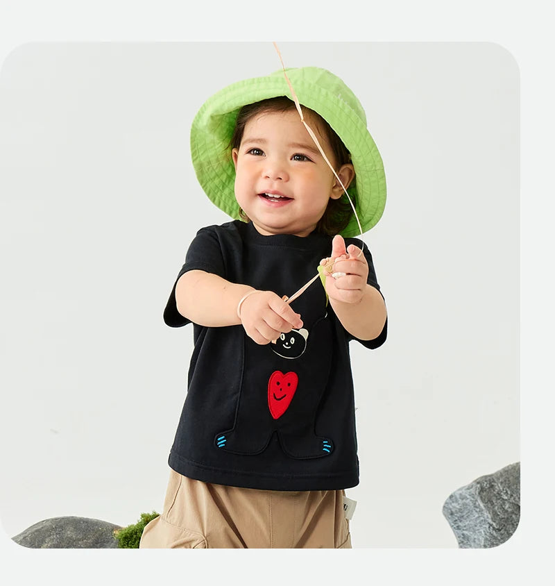 Mini Bala Boys And Girls Kids Short Sleeve T-Shirt 2025 New Spring White Black Baby Pure Cotton Top for Daily Life Casual