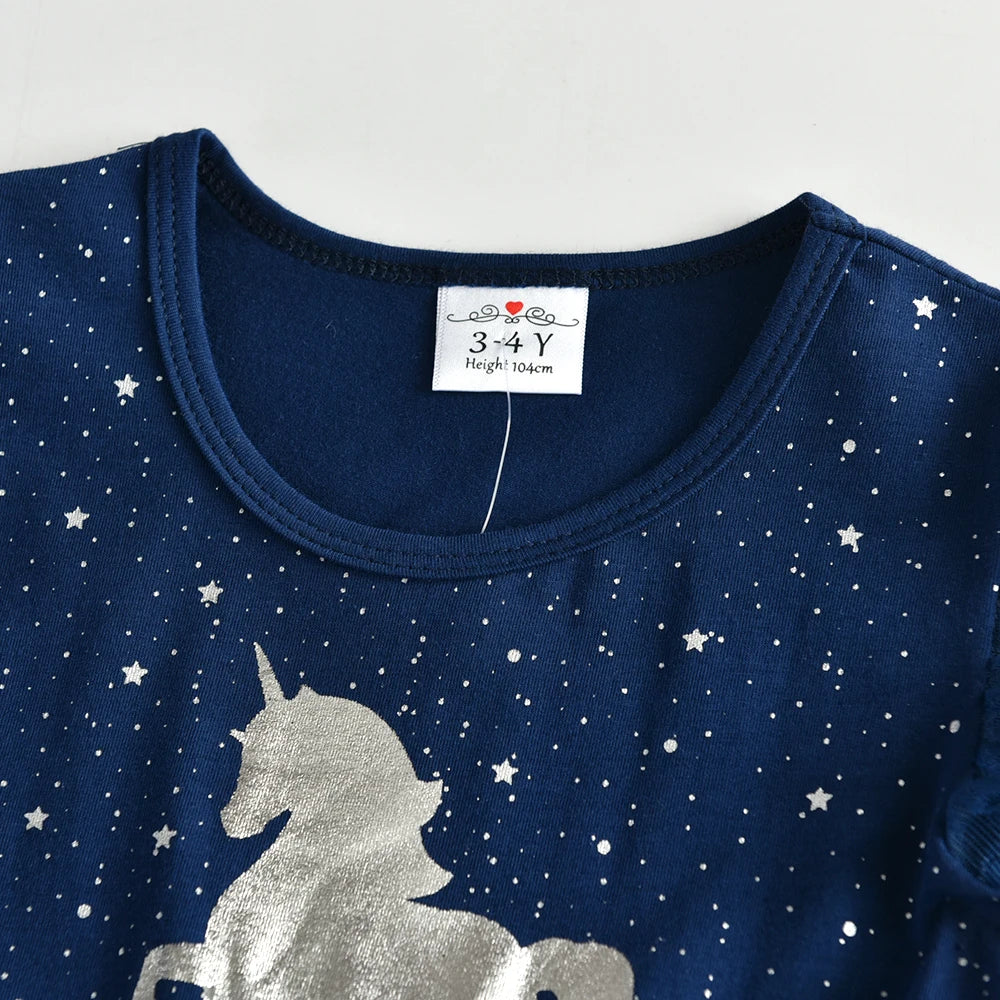 VIKITA Girls Flare Sleeve Summer Dress Kids Unicorn Print Birthday Party Mesh Tulle Princess Elegant Dresses Girl Gradient Dress