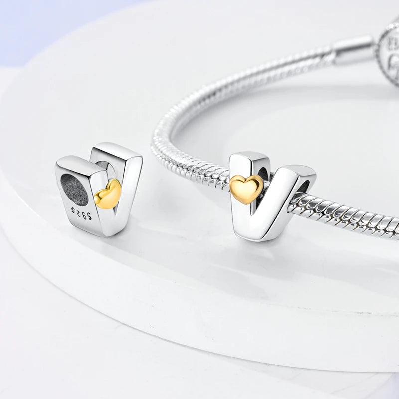 925 Sterling Silver DIY Alphabet Charms Beads LOVE Heart Letter Fit Original Bracelet Bangle Necklace Jewelry Marking Gift