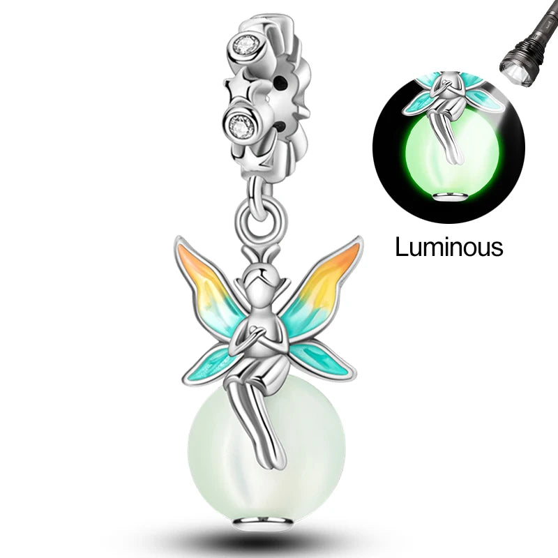 Hot Sale Charms Beads 925 Sterling Silver Pink Perfume Bottle Letter Luminous Firefly Tarot Card Beads Fit DIY Bracelets Jewelry