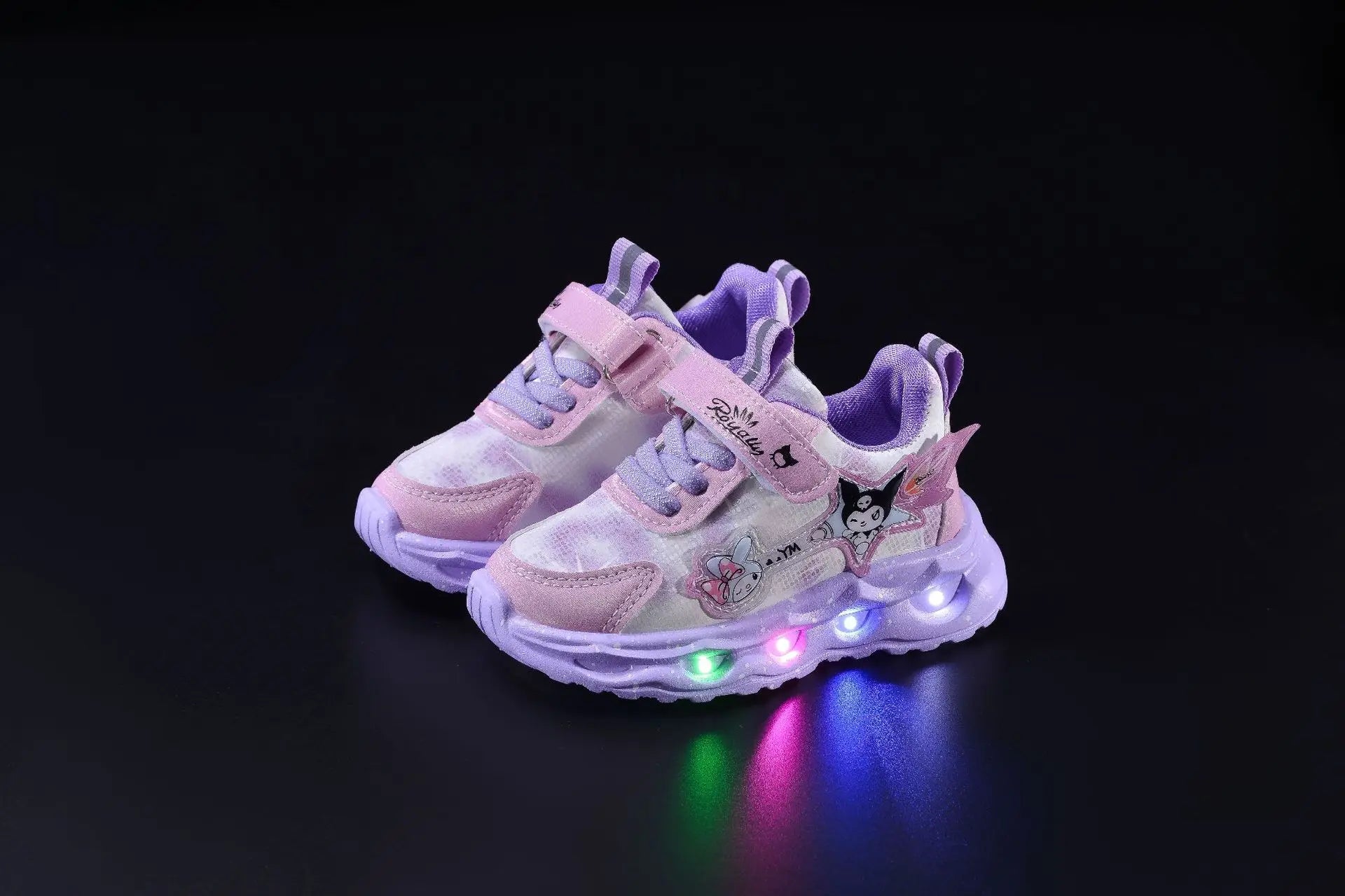 Kids'Casual Shoes Girls Led Light Cartoon PU Leather Spring Fashion Flat Bottom Anti-slip Soft Bottom Pink Purple Size 21-30