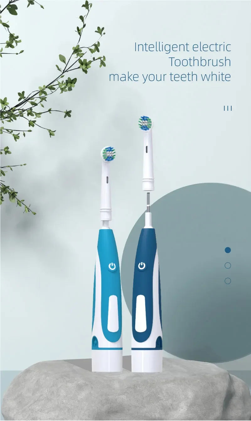Electric Toothbrush Rounded 3D Heads Teeth Brush Soft Bristle Vibrate Rotation Gum Care Battery Power Teeth Whitening For Adults