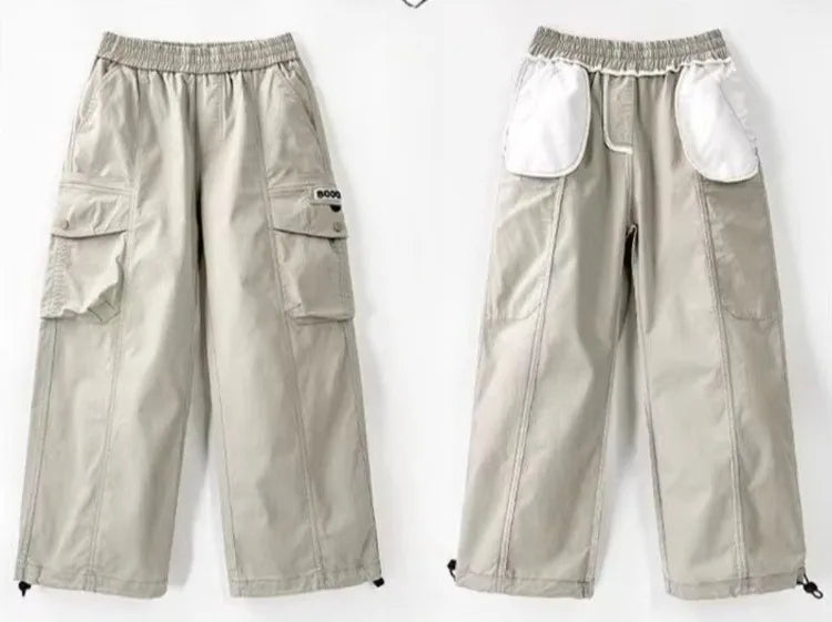 2025 Spring Autumn Boys' Cuffed Cargo Pants Straight Leg Cotton Stylish New Design