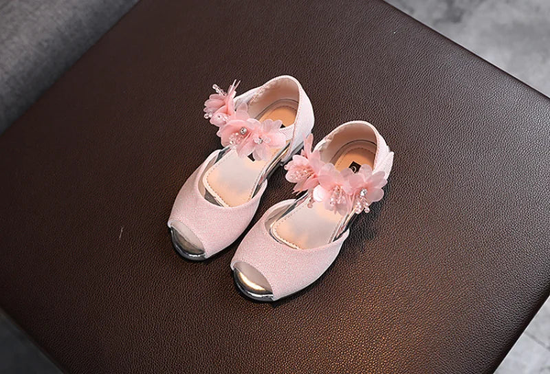 Girls Rhinestone Flower Shoes Low Heel Flower Wedding Party Dress Pump Shoes Princess Shoes For Kids Toddler