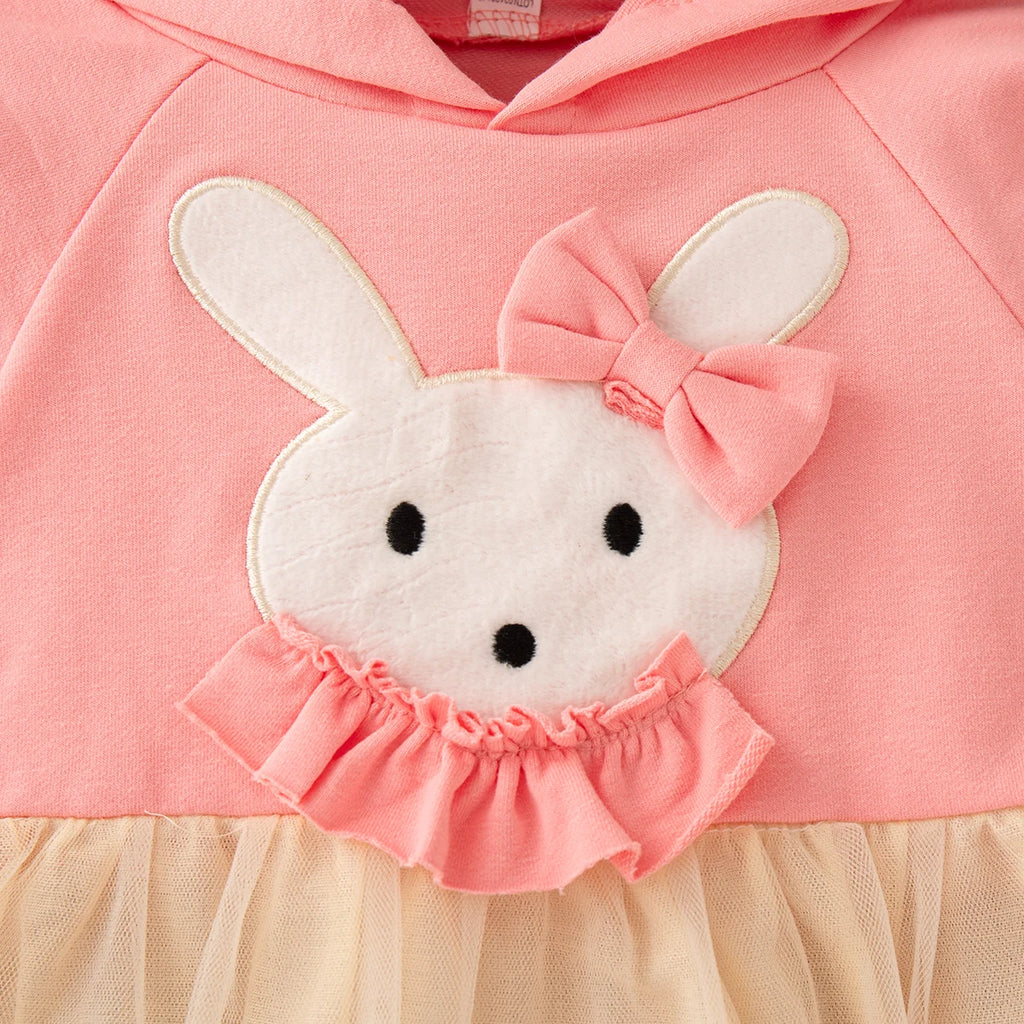 Spring And Autumn New Cute Rabbit Baby Girl Top, Pink Hooded Children'S Long Sleeve Clothes (6-24 Months)