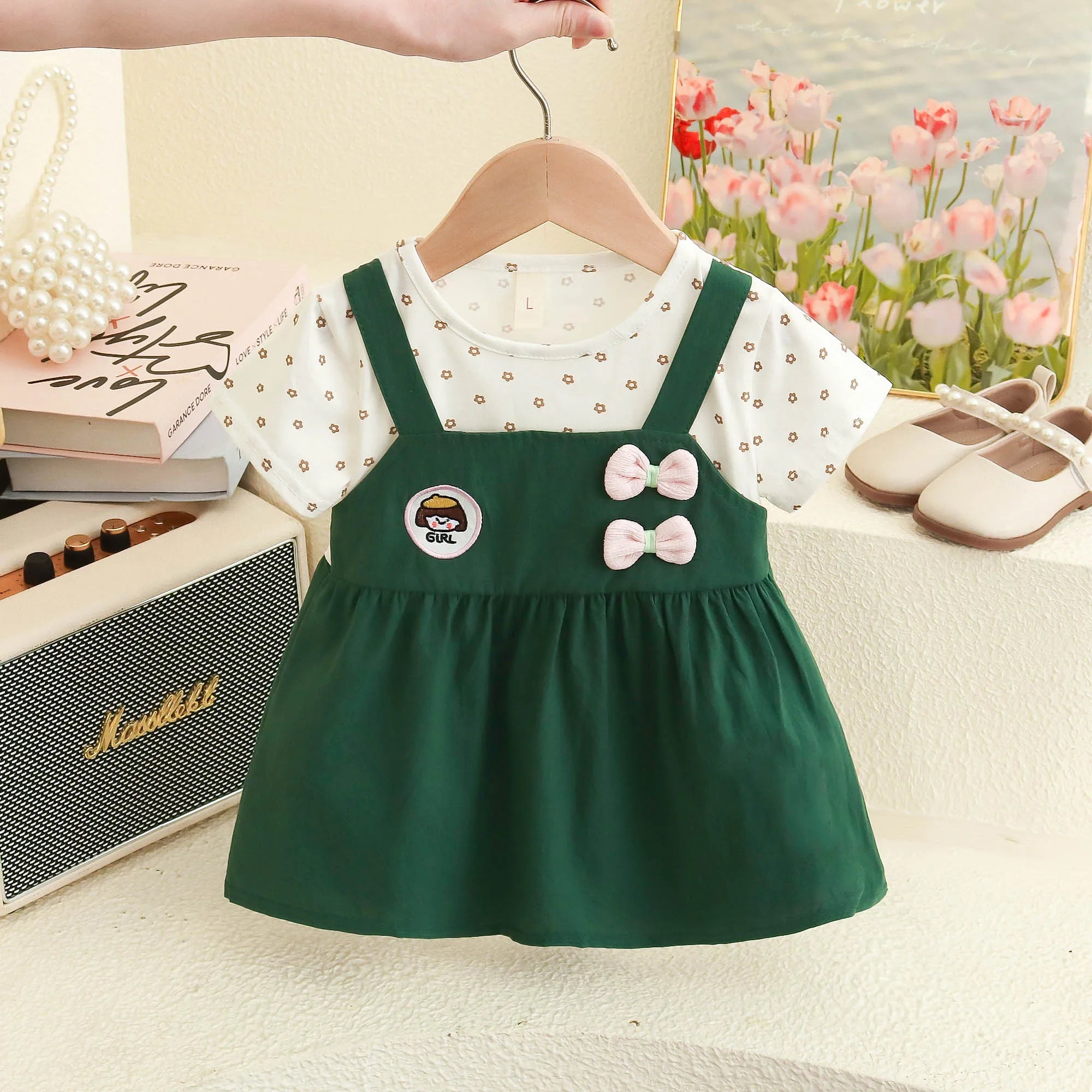 Happy New Year! Summer New Sweet Bow Baby Girl Dress, Small Floral Short Sleeved Children'S Clothing For 6-24 Months
