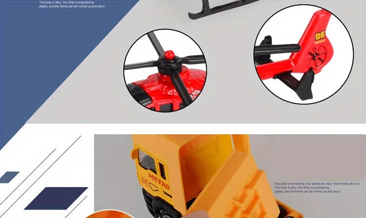 Play Vehicles Set Toy Construction Police Car Fire Engine Truck Playset Friction Powered Engineering Toy for Boys Girls Toddlers