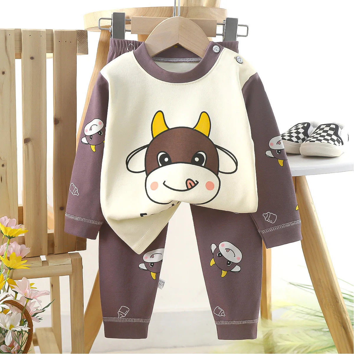 1pcs Children's Underwear Set Kids Soft Cotton Pajamas Boys Girls Baby Spring Autumn Cute Cartoon Long Sleeve Home Sleepwear