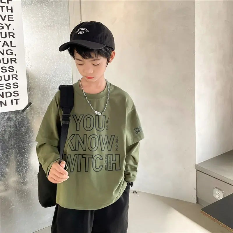 Letter Print Children's Clothes Boys Child T-shirt Long Sleeve Tshirt Clothing 7 12 Years Boy's Kids Wear T-shirts Top Oversized